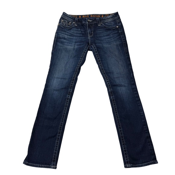 Rock Revival Denim - Rock Revival Womens Jessica Skinny Jeans Dark Wash Crystal Flap Pocket 29 Y2K